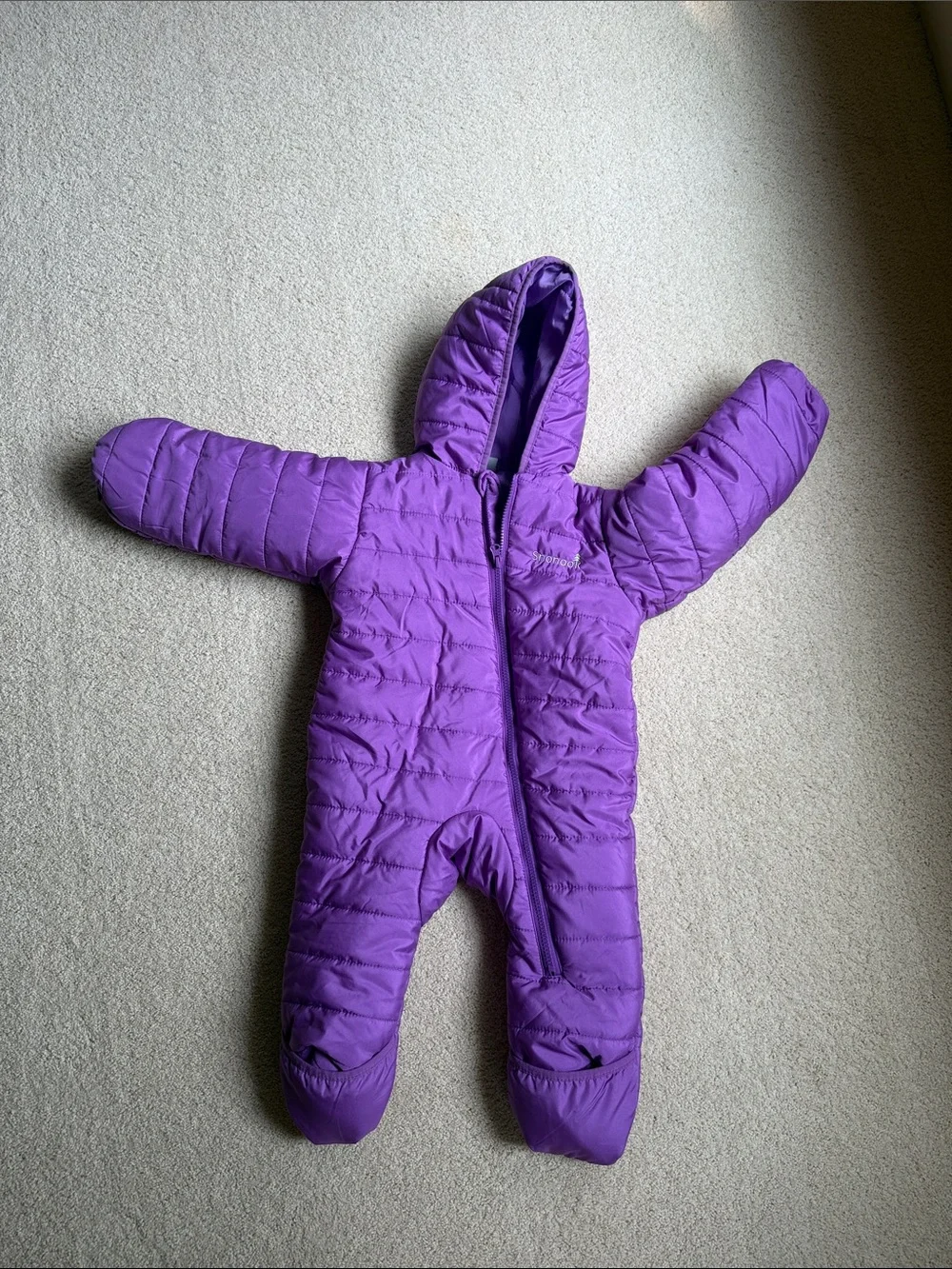 Insulated Purple Hooded One-Piece Snowsuit for Kids